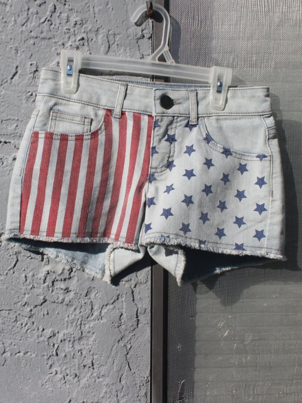 American Flag Light Blue Cut Off Denim Shorts Junior Woman Size 3 Patriotic